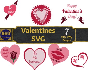 Valentines SVG, Hearts PNG, JPG Clipart Bundle , Full color, Layered, Printable, 7 Valentines images, Commercial use, Instant Download