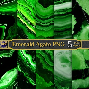 Emerald Agate Digital Paper Pack, 5 PNG Photography Background Jeweled Texture, Green Marble Geode Quartz Sublimation Backgrounds