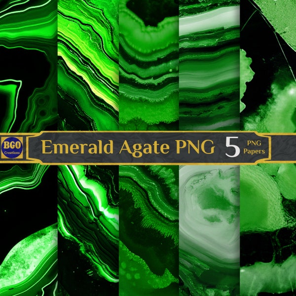 Emerald Agate PNG Digital Paper Pack, 5 Photography Background Jeweled Texture, Green Marble Geode Quartz Sublimation Backgrounds