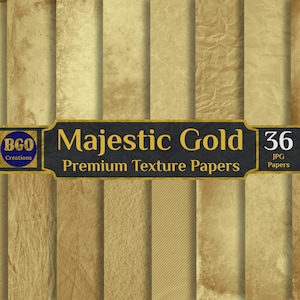 Majestic Gold Textures, carta digitale dorata, sfumature d'oro, 36 carte per album vintage in oro anticato, sfondi grunge a sublimazione