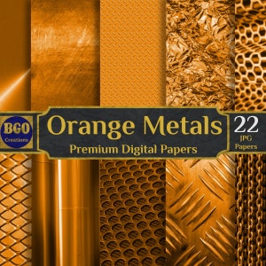 22 digitales Papier mit orangefarbenen Metallen, digitalem Messingpapier, gebürstetem Metall, metallischen Texturen, orangefarbenen Hintergründen - SOFORTIGER DOWNLOAD