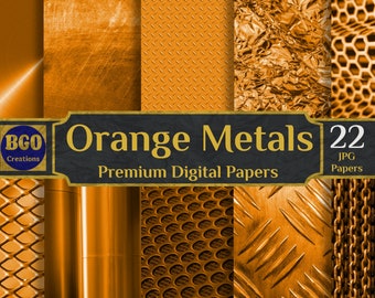 22 digitales Papier mit orangefarbenen Metallen, digitalem Messingpapier, gebürstetem Metall, metallischen Texturen, orangefarbenen Hintergründen - SOFORTIGER DOWNLOAD