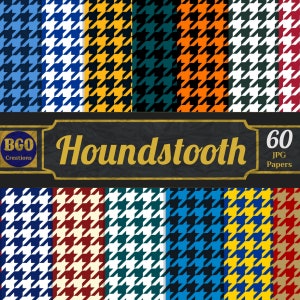 Houndstooth Digital Paper Pack, 60 Various Colors Seamless Printable Sublimation Background Patterns, Commercial use, Scrapbooking