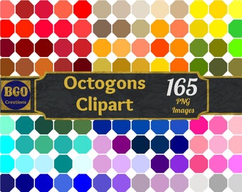 165 Colors PNG Octagon PNG Clip Art, 165 Octagons Digital ClipArt, Printable Clipart, 6x6, 300 DPI, Commercial use, Instant Download