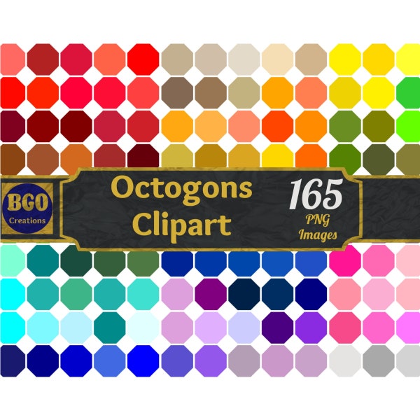 165 Colors PNG Octagon PNG Clip Art, 165 Octagons Digital ClipArt, Printable Clipart, 6x6, 300 DPI, Commercial use, Instant Download