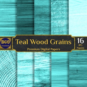 Papeles digitales de fondo de madera verde azulado, 16 fondos de madera, madera rústica, granos de madera en apuros, papel verde azulado, papel de madera clara