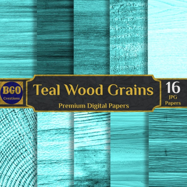 Teal Wood Background Digital Papers, 16 Wooden Backgrounds, Rustic wood, Distressed Wood Grains, Teal Paper, Light Wood Paper