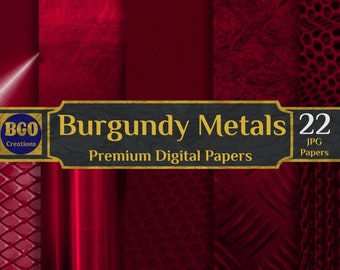 22 JPG Papers, Burgundy Metals Digital Paper Pack, Maroon Metallic Texture, Commercial Use, Instant Download, Sublimation Backgrounds