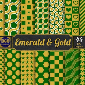 Emerald Green and Gold Patterns, 44 Seamless Printable Sublimation Background Pattern Digital Papers, Commercial use, Scrapbooking
