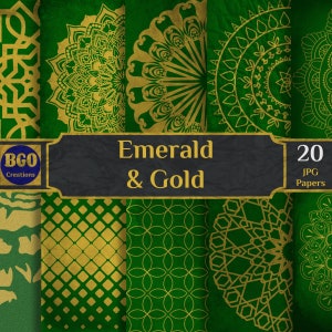 Beunruhigtes Smaragdgrün und Gold-Digital-Papierpaket, 20 kunstvolle strukturierte Sublimations-Hintergrundmuster, kommerzielle Nutzung, Scrapbooking