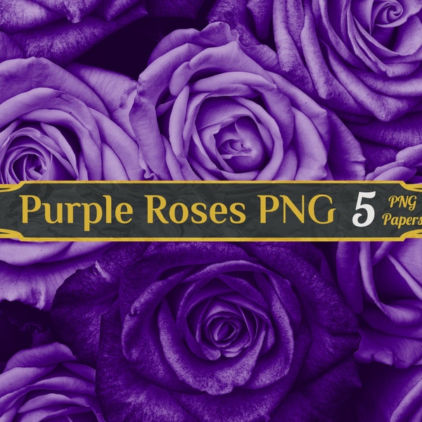 Purple Roses PNG Digital Paper Pack, 5 Photography Background Floral Texture PNG Papers, Floral Bouquets PNG Sublimation Backgrounds