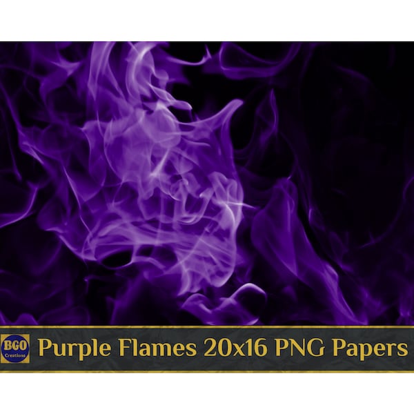 Purple Flames Digital Paper, Includes 2 Purple Fire 20 X 16 PNG Sublimation Backgrounds, Smoke Texture, Flame Poster Wall Art Commercial Use