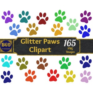 165 Colors Glitter Paw Prints PNG Clip Art, Glitter Paws Digital ClipArt, Printable Clipart, 6x6, 300 DPI, Commercial use, Instant Download