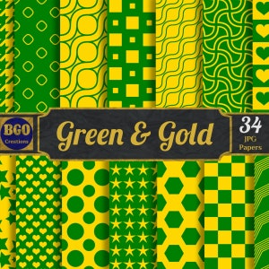 Green and Gold Patterns, 34 Seamless Printable Sublimation Background Pattern Digital Papers, Commercial use, Scrapbooking