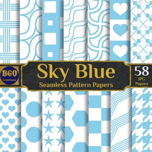 Sky Blue Patterns, 58 Seamless Digital Papers, 12in x 12in Scrapbooking, Commercial Use, Sublimation Designs, INSTANT DOWNLOAD