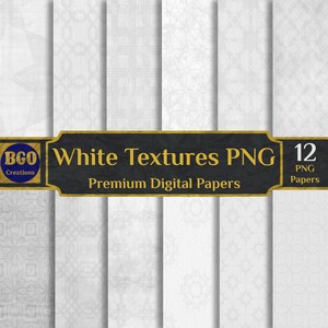 12 papiers numériques PNG blanc effet vieilli sans couture, arrière-plans à sublimation blanc bicolore, paquet de papier à motifs nuances de blanc