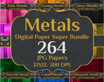 Metals Digital Paper Bundle, 264 Metallic Textures JPG Papers, Printable Sublimation Backgrounds, Commercial Use