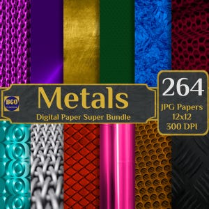 Metals Digital Paper Bundle, 264 Metallic Textures JPG Papers, Printable Sublimation Backgrounds, Commercial Use