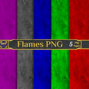 Flames Digital Paper Pack, 5 Colors PNG Photography Background Textures PNG Papers, Smokey Fire PNG Sublimation Backgrounds, Commercial Use