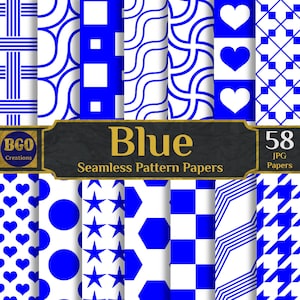 Blue Patterns, Shades of Blue Backgrounds, 58 Seamless Digital Pattern Papers, Commercial Use, Sublimation Designs, INSTANT DOWNLOAD