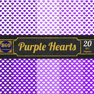 Purple Hearts Digital Paper Pack, 20 Seamless Hearts Pattern Printable Papers, Purple Shades, Commercial Use, Instant Download