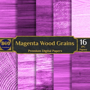 Papeles digitales de fondo de madera magenta, 16 fondos de madera, madera rústica, granos de madera en apuros, papel magenta, papel de madera de color