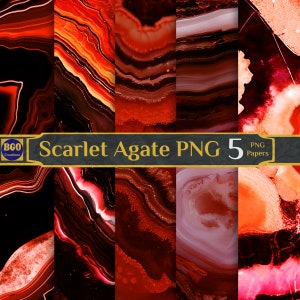 Scarlet Agate Digital Paper Pack, 5 PNG Photography Background Jeweled Texture, Red Marble Geode Quartz Sublimation Backgrounds