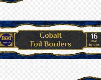Cobalt Blue Foil Borders, 16 Blue & Gold Foil Borders, PNG Wave Borders, Glam Borders, Border Clipart, Metallic Borders, Commercial Use