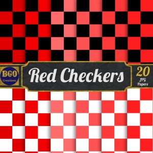 Rote Schachbrett Muster Digitales Papier Pack, 20 Schachbrettmuster Muster druckbare Papiere, rote Schattierungen, kommerzielle Nutzung, sofort Download