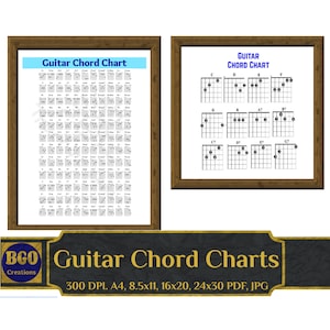 Printable Guitar Chord Charts, Full and Beginner Guitar Chords Posters, JPG PDF Printable, Instant Download