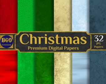 Christmas Digital Paper Pack, 32 Lustrous Textures Christmas Papers, Printable Sublimation Backgrounds, Commercial use, Scrapbooking paper