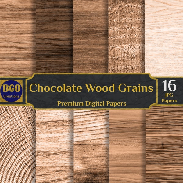 Papeles digitales de fondo de madera de chocolate, 16 fondos de madera, madera rústica, granos de madera en apuros, papel marrón, papel de madera clara
