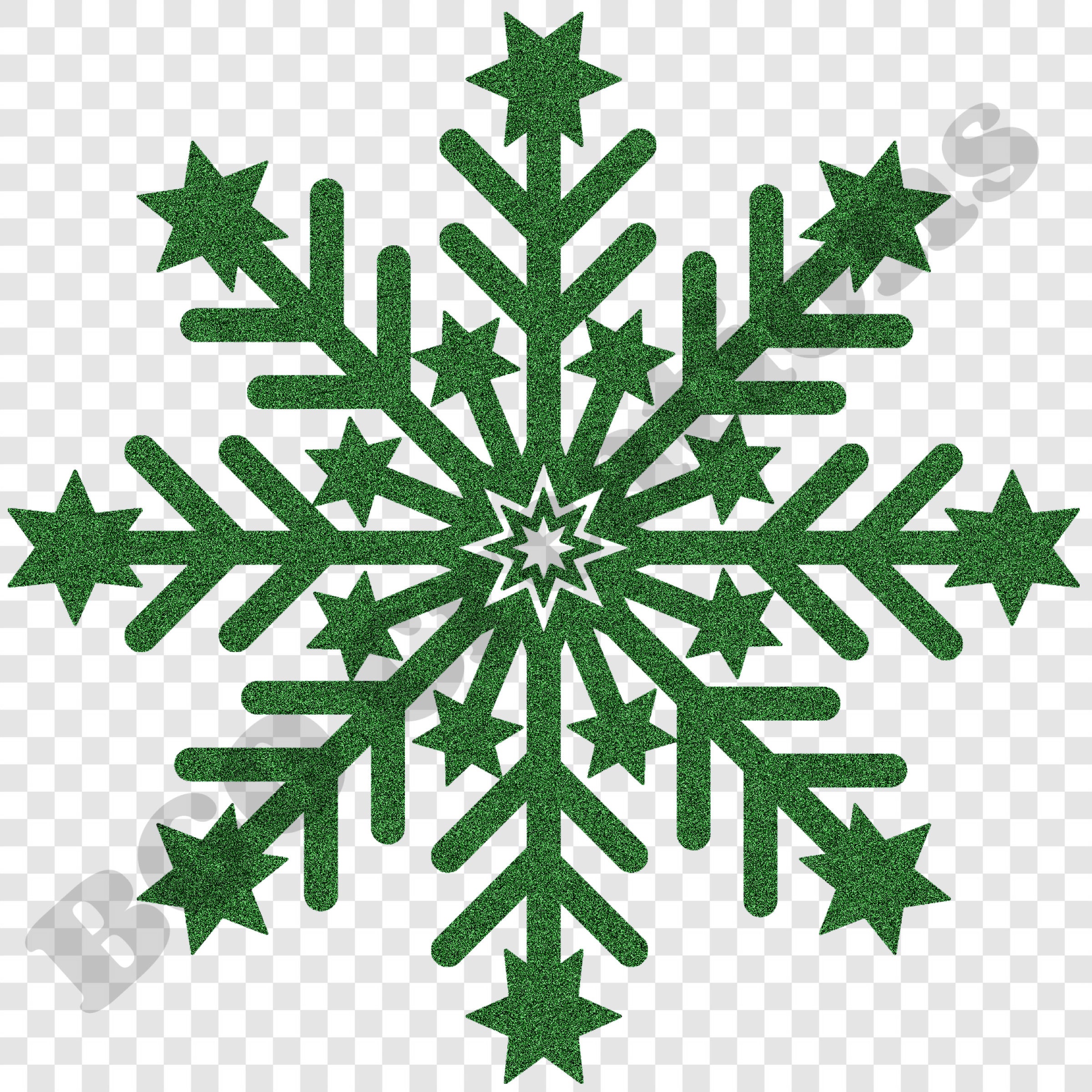 Green Glitter Snowflake PNG Bundle, 7 Snowflake Images, Printable ...