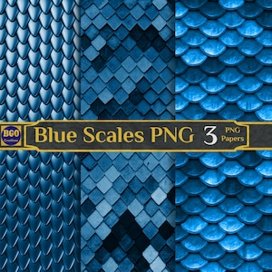 Pacote de papel digital Blue Scales, 3 papéis de textura de fundo de fotografia PNG, fundos de sublimação Dragon Scales PNG, escamas de sereia