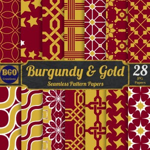 Motivi bordeaux e oro, 28 carte con motivi digitali senza soluzione di continuità, sfondi stampabili per sublimazione, uso commerciale, scrapbooking