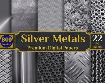 22 JPG Papers, Silver Metals Digital Paper Pack, Silver Metallic Textures, Commercial Use, Instant Download, Sublimation Backgrounds