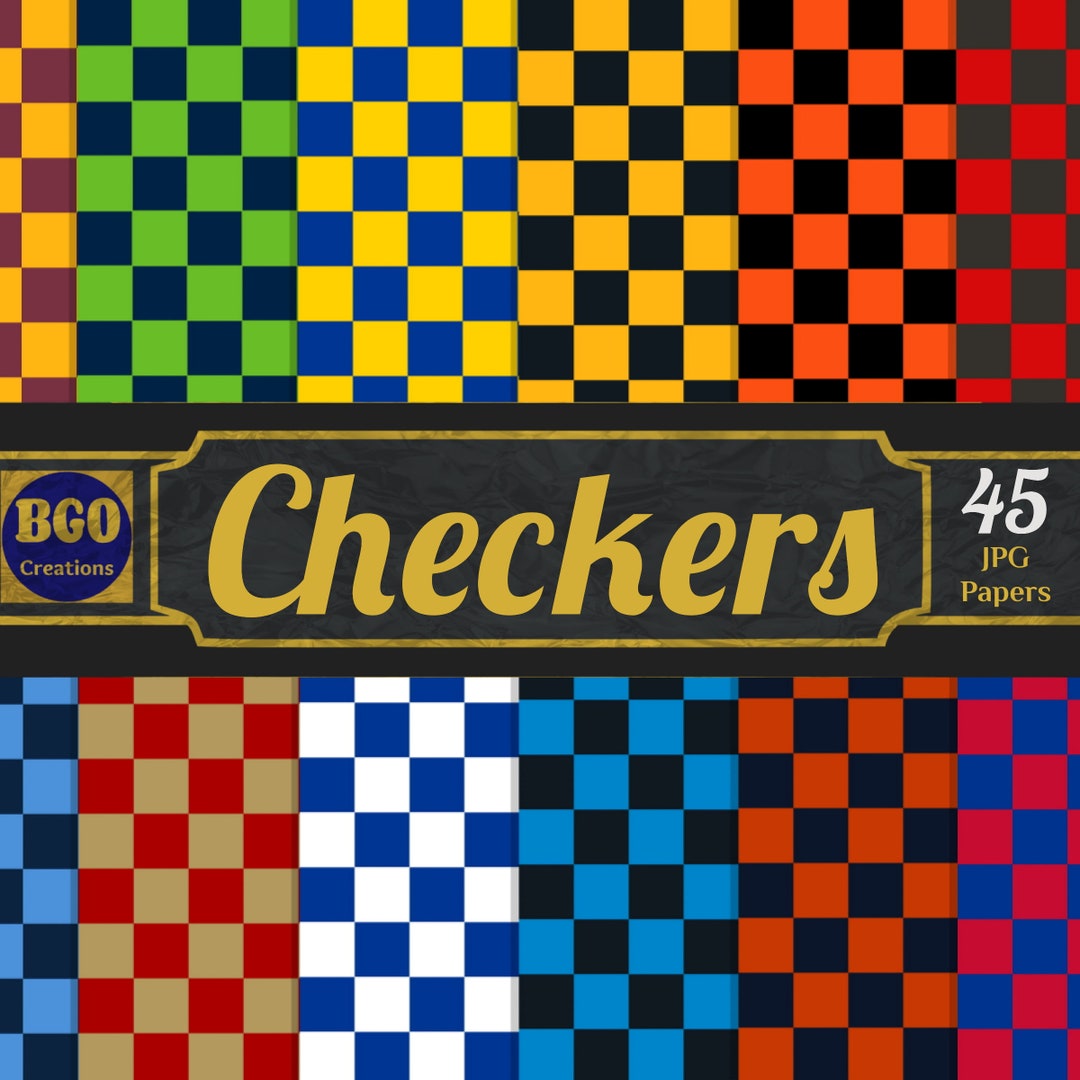 Checkers Digital Paper Pack, 45 Seamless Checkerboard Pattern Printable Papers, Various Colors ...