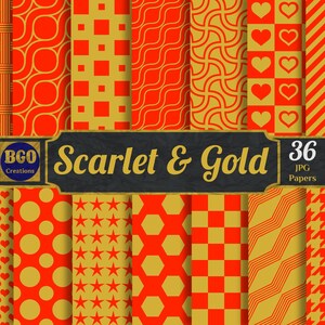 Scarlet and Gold Patterns, 36 Seamless Red & Gold Printable Sublimation Background Pattern Digital Papers, Commercial use, Scrapbooking