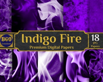 Indigo Fire Digital Paper Pack, 18 Textured Scrapbooking Purple Flames Papers, Commercial Use, Instant Download, Sublimation Backgrounds