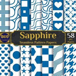 Sapphire Blue Patterns, 58 Seamless Digital Papers, 12in x 12in Scrapbooking, Commercial Use, Sublimation Designs, INSTANT DOWNLOAD