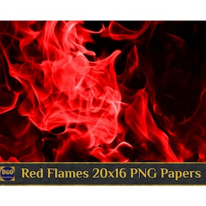 Red Flames Digital Paper, Includes 2 Red Fire 20 X 16 PNG Sublimation Backgrounds, Smoke Texture, Flame Poster Wall Art, Commercial Use