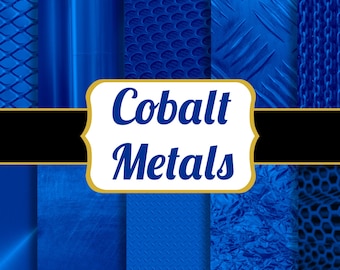 Cobalt Blue Metal Textures Digital Paper, Metallic Backgrounds (Digital Download)