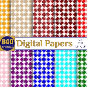 20 Essential Colors Diamonds Digital Paper Pack, 20 Seamless Pattern Papers, Printable, 12x12, 300 DPI, Commercial Use, Instant Download