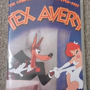 May include: A DVD case for "Tex Avery: The Complete Collection 1942-1957" featuring cartoon characters. The cover has a blue background with orange text and illustrations of a wolf in a tuxedo and a woman in a white dress.