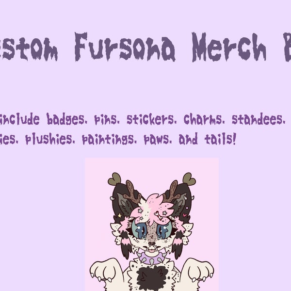 Custom Fursona Mystery Merch Box! Can include tails, stickers, charms, pins and more! GREAT VALUE BOX