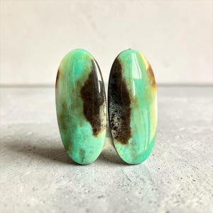 Pair of Natural Opalized Wood Cabochons – Copper-bearing Silica – Oval Shape 27 mm – 14 ct – Java, Indonesia – Ref. OP092