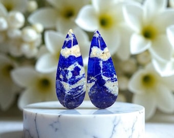 Pair of natural lapis lazuli cabochons – Freeform – 27 mm – Pitawak, Badakhshan, Afghanistan – Handmade – Ref. 2LB1