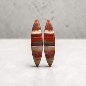 Par de cabujones de jaspe paisaje multicolor – Forma de lanzadera 37 mm – Hechos a mano – En bruto 2024 – Ref. JPR3