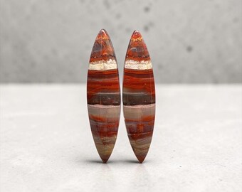 Pair of Multicolor Landscape Jasper Cabochons – Shuttle Shape 37 mm – Handcrafted – Raw 2024 – Ref. JPR3