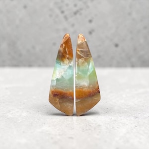 Pair of Natural Opalized Wood Cabochons (Copper-bearing Siliceous Rock) – Triangular Shape 24 mm – Handmade – Indonesia – Ref. OP085